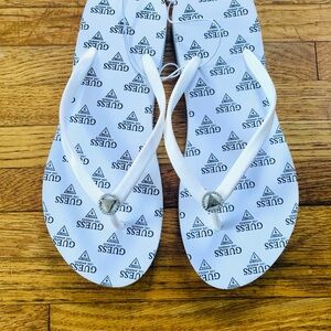 Guess White Sandals with Embellished Logo